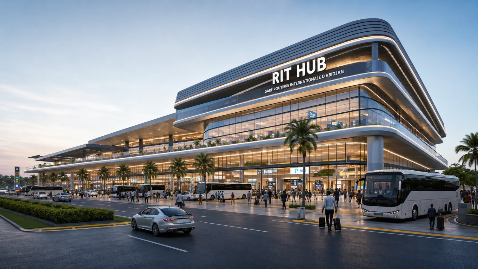 Illustration architecturale du projet de gare RITHUB à Abidjan