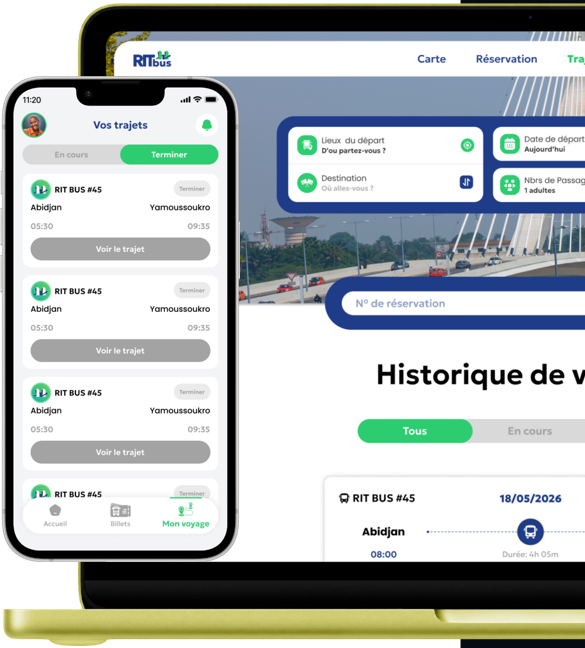 Application mobile RITBUS affichant la carte et les informations de trajet